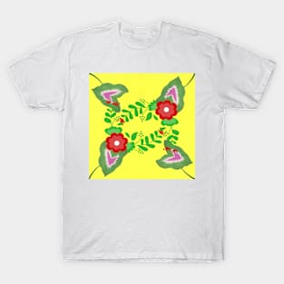 Caladium Leaves with Red Flowers T-Shirt